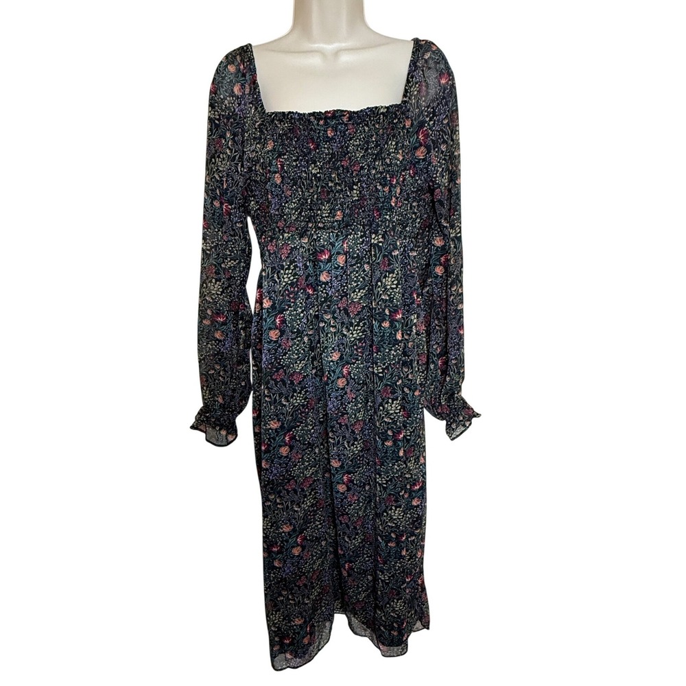 Forever 21+ Midi Dress Womens Size 1X Black Floral Fairy Peasant Festival Whimsy